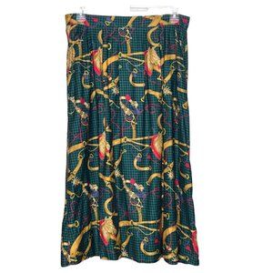 Vtg Alexander Campbell Womens Maxi Skirt Size 14 Green Equestrian Horse Tack A1